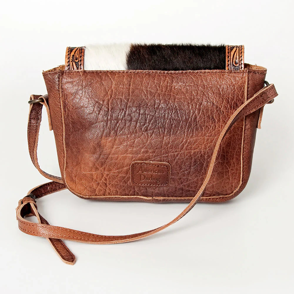 American Darling Tooled Leather Crossbody Bag with Cowhide & Turquoise Accent