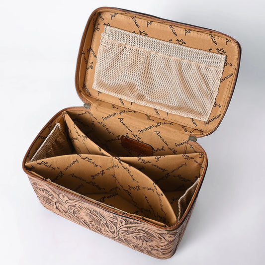 American Darling Western Hand Tooled Leather Toiletry/ Jewelry Case