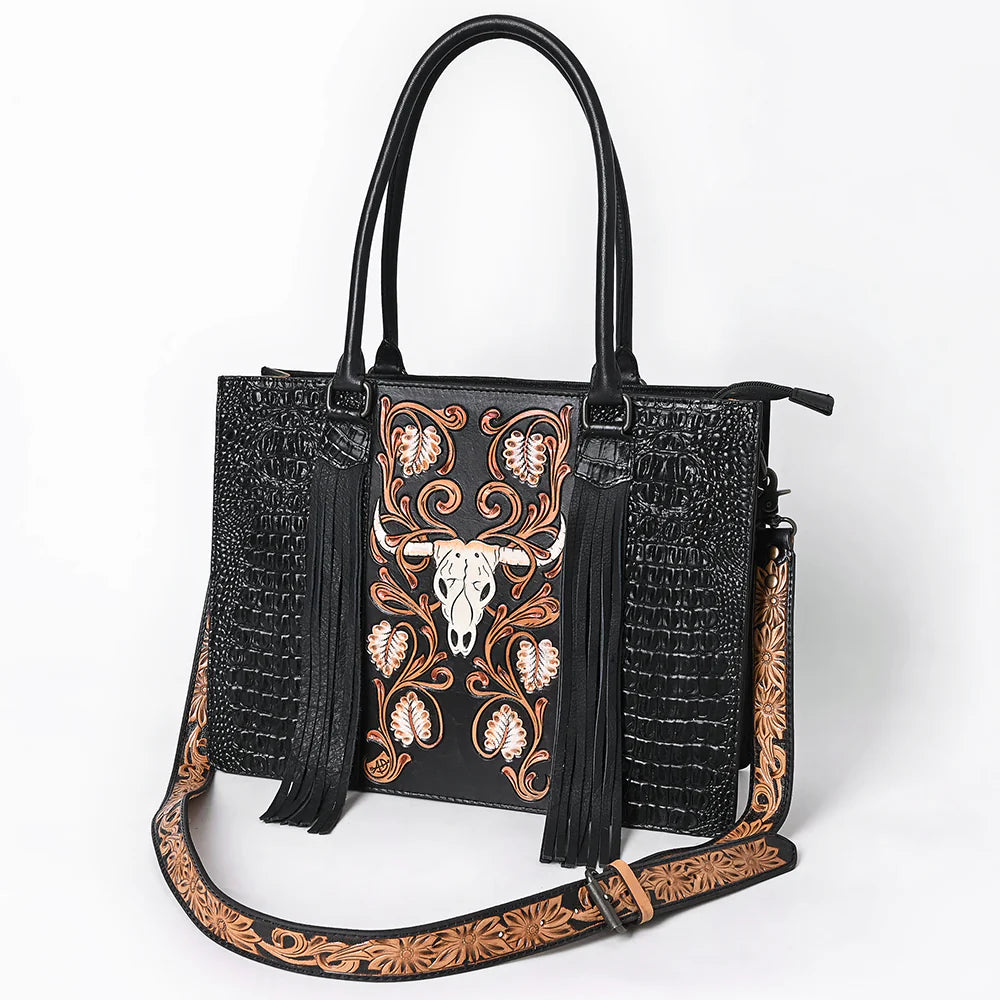 American Darling Black Croc Embossed Leather Western Tote