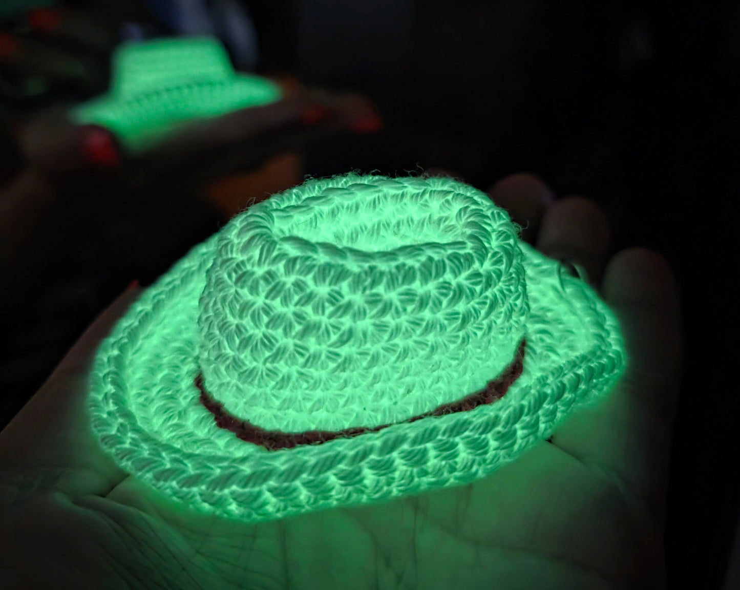 GLOW IN THE DARK HANDMADE CROCHET COWBOYHAT KEY CHAIN