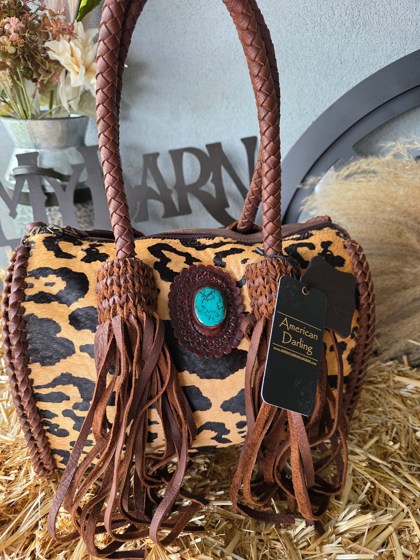 Leopard Duffle Tote Hair-On Genuine Leather women bag western Bag
