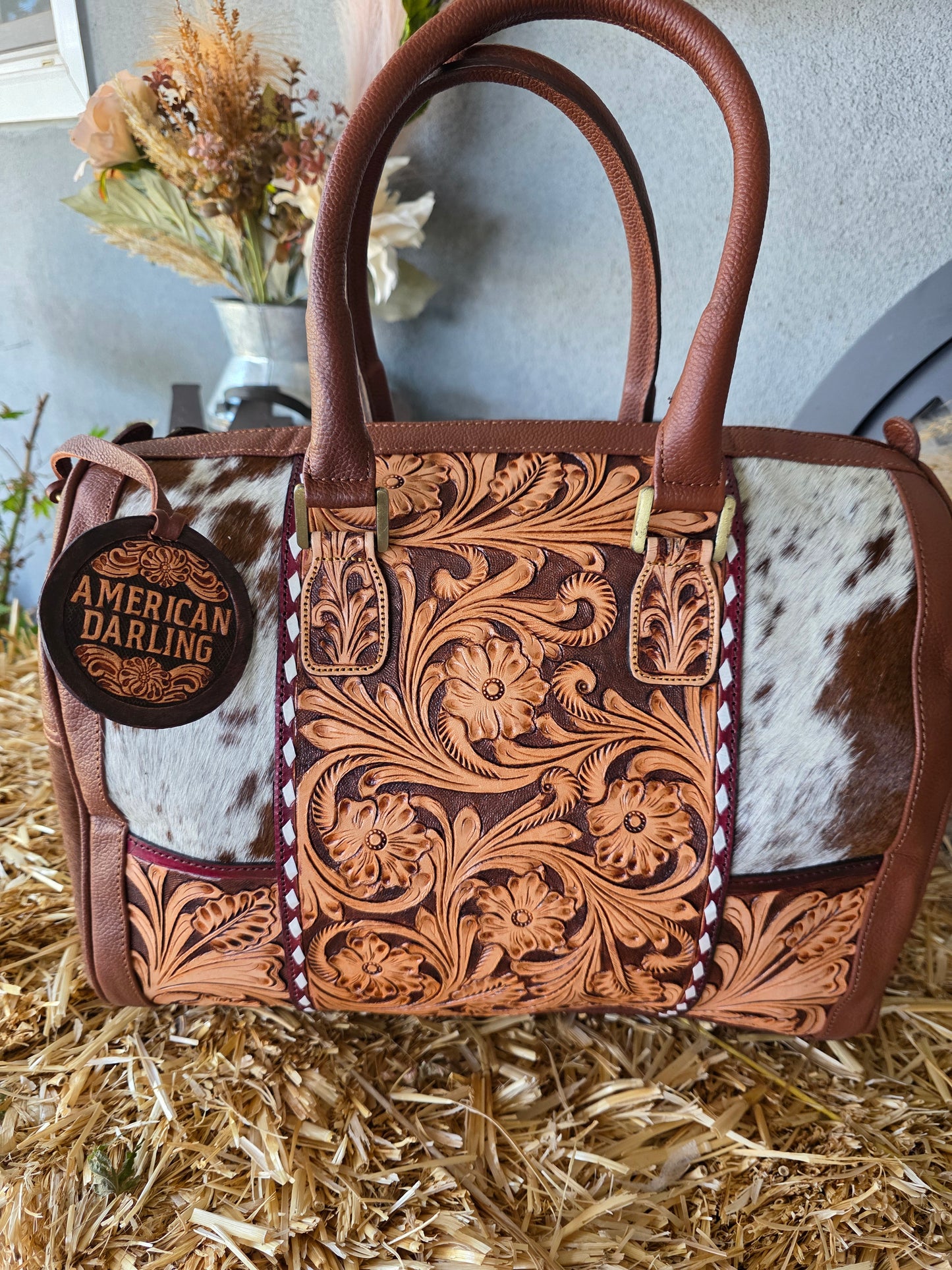 TOOLED COWHIDE DUFFLE