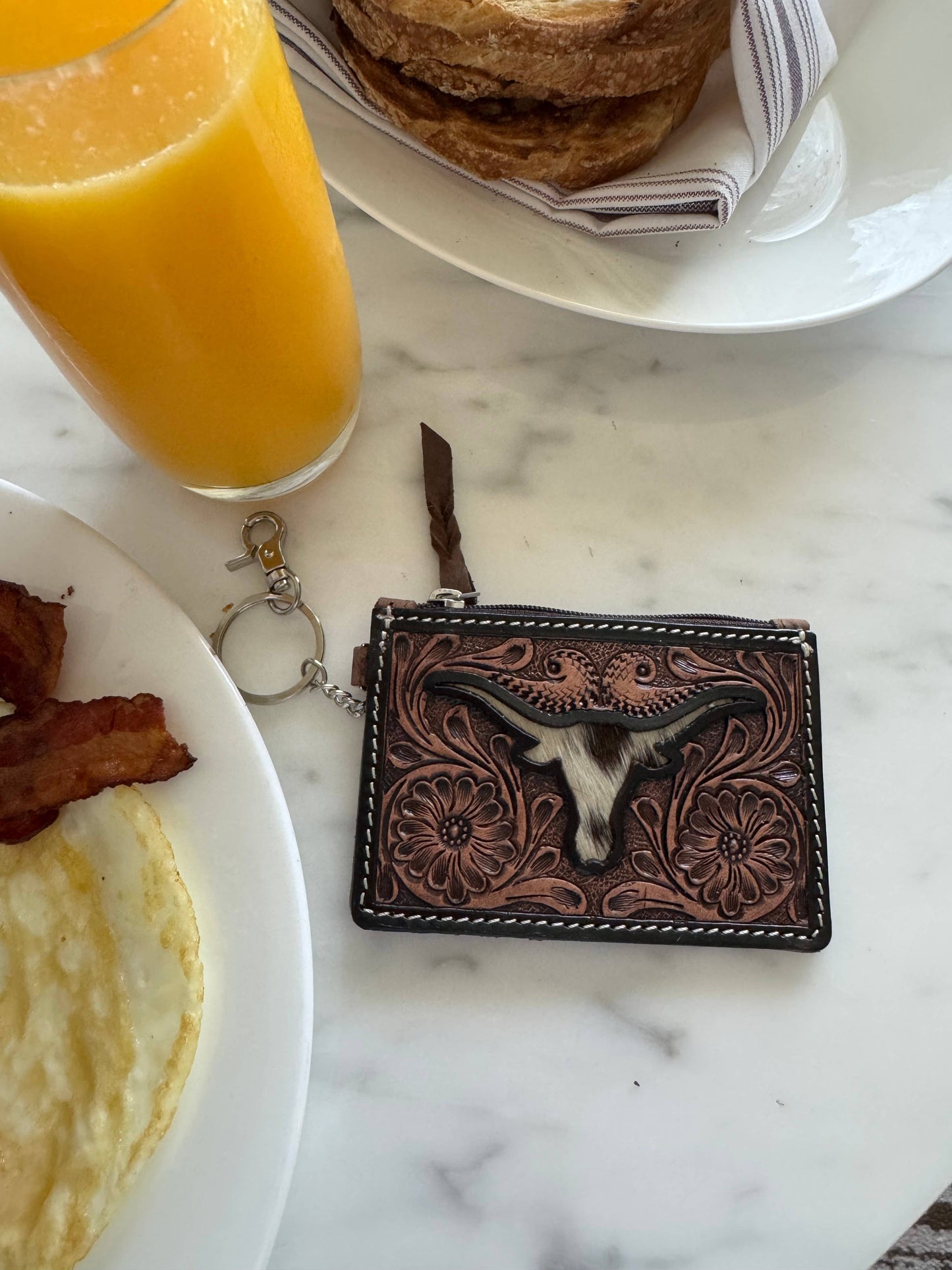 Longhorn Freebird Western Cowhide Leather Keychain Wallet
