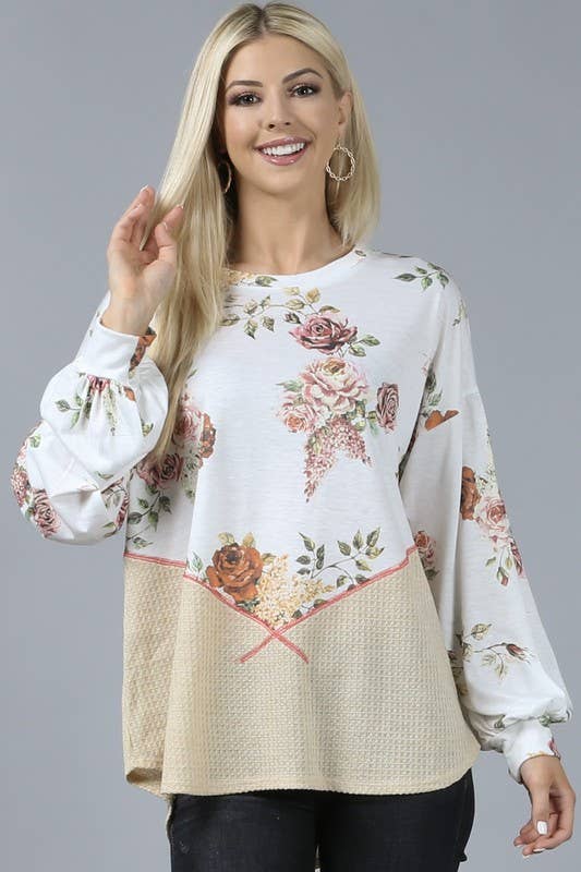 FLORAL PRINT COLOR BLOCK TOP