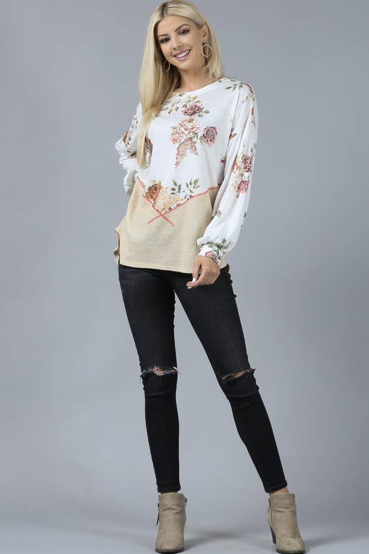 FLORAL PRINT COLOR BLOCK TOP