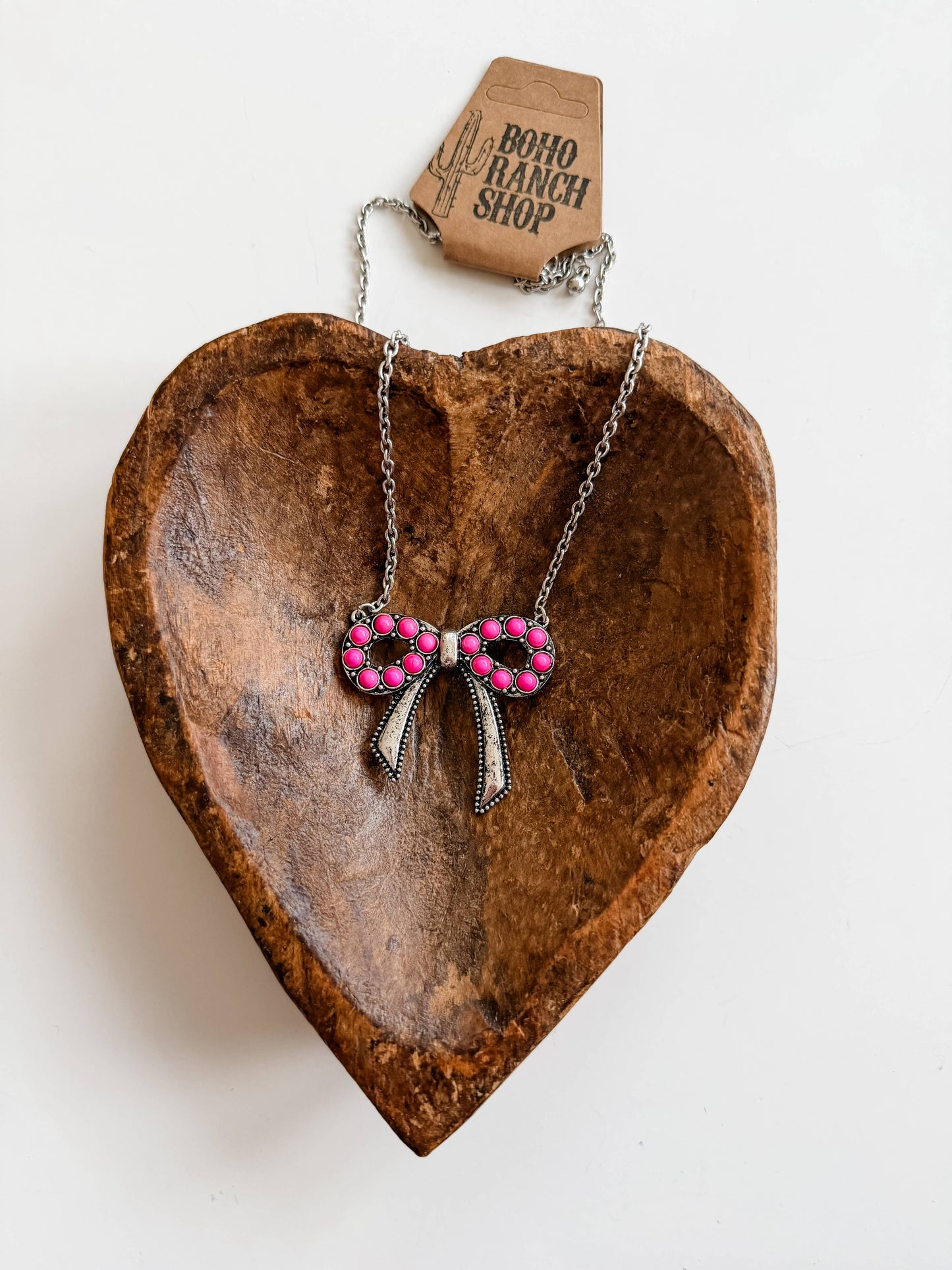 Western Style Coquette Bow Stone Pendant Necklace