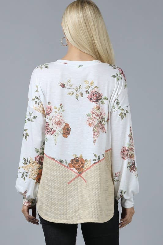 FLORAL PRINT COLOR BLOCK TOP