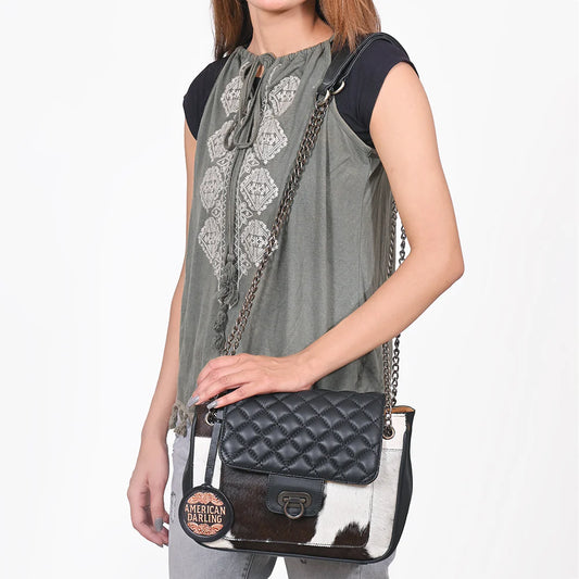 American Darling Hair On Hide Quilted Leather Chain Strap Crossbody Bag