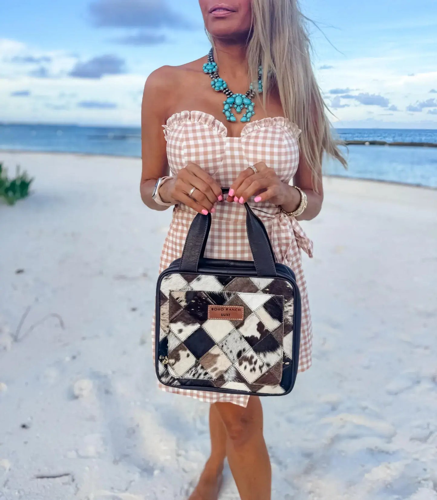 BOHO LUXE TRAVEL hanging bag Genuine HairOn leather toiletry