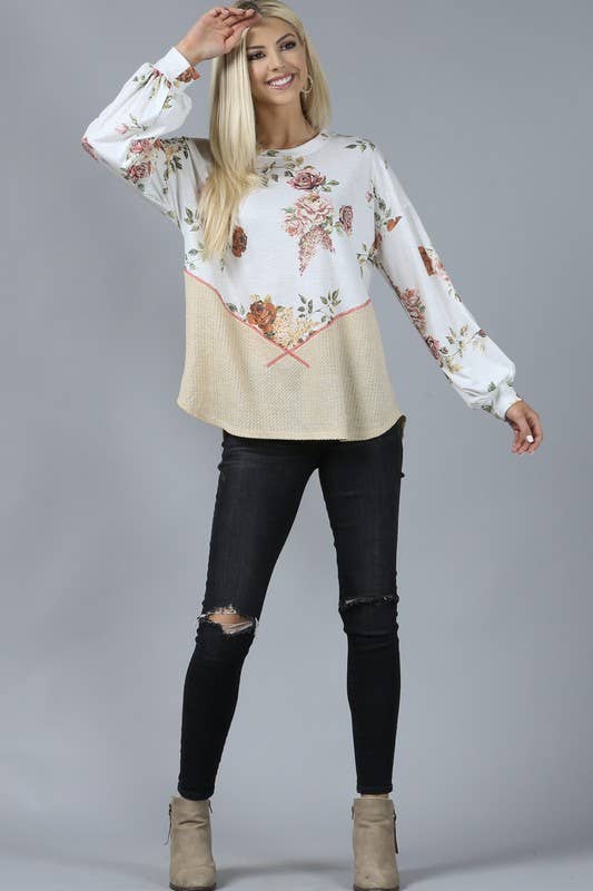 FLORAL PRINT COLOR BLOCK TOP