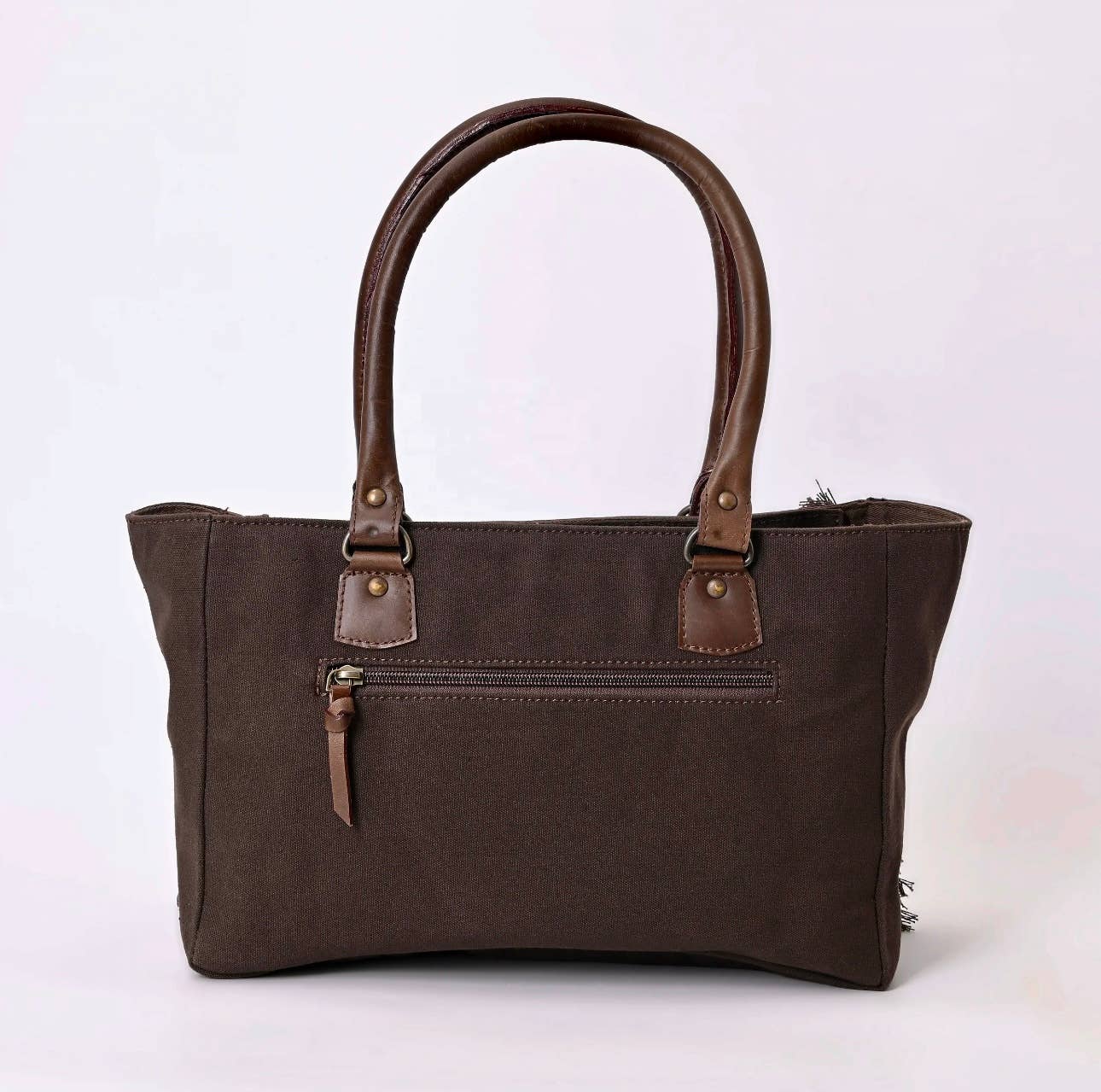 Cowhide Leather Canvas Tote Shoulder Bag Western Travel