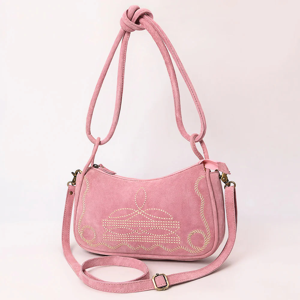 Suede Western Crossbody Bag with Contrast Stitching & Dual Strap Design