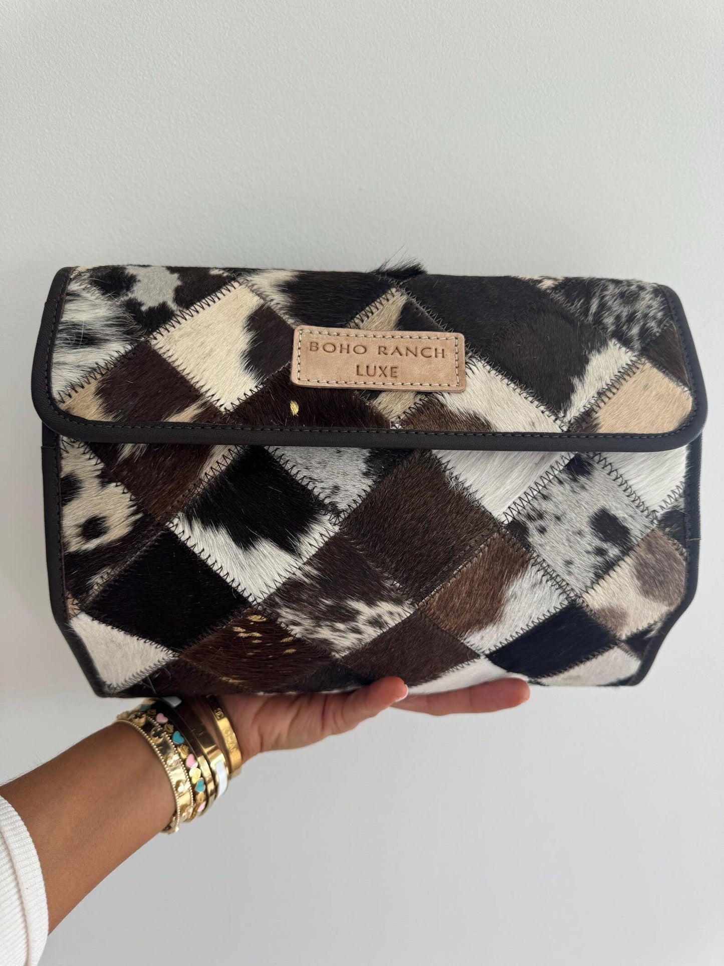 BOHO LUXE FOLDABLE travel makeup jewelry bag Genuine Cowhide