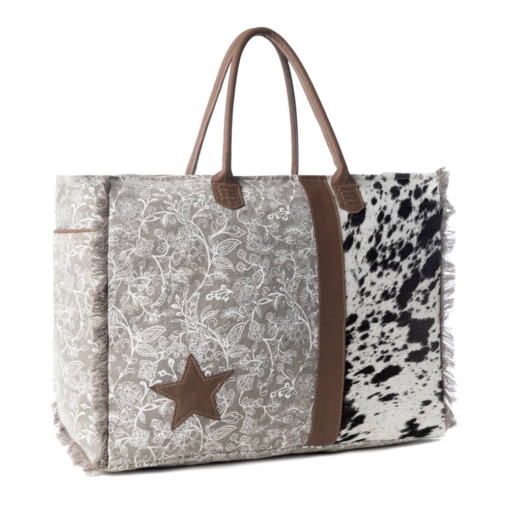 Wildstar Pony Western Weekender Bag for Women in white with hairon detail