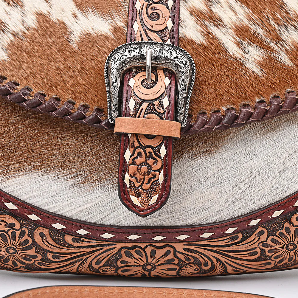 Small Crossbody Hair-On Hand Tooled Genuine Leather women bag western Bag