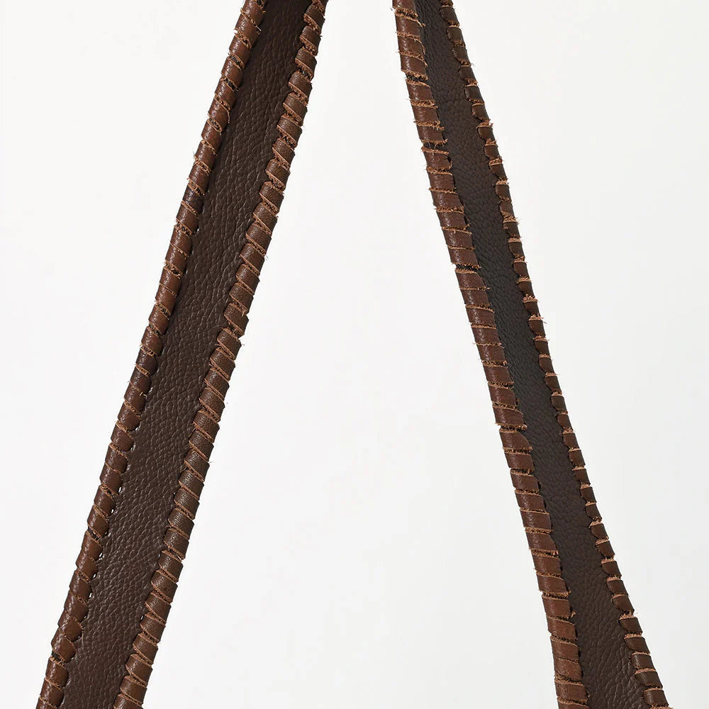 Hand-Tooled Leather & Cowhide Crossbody Bag Western Floral Saddle Flap