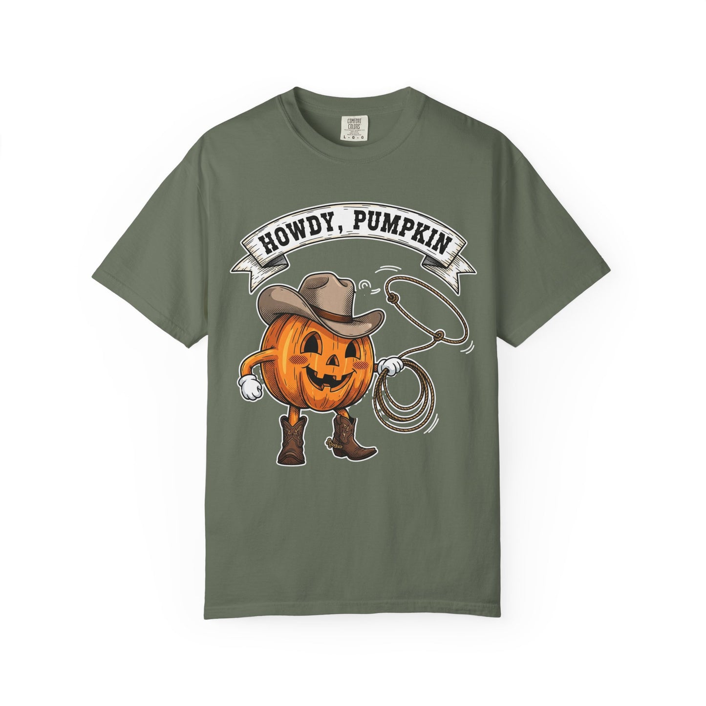 Howdy Pumpkin T-Shirt for Fall, Unisex Garment-Dyed Tee, Halloween Apparel, Autumn Fashion, Cowboy Style Shirt, Seasonal Gift
