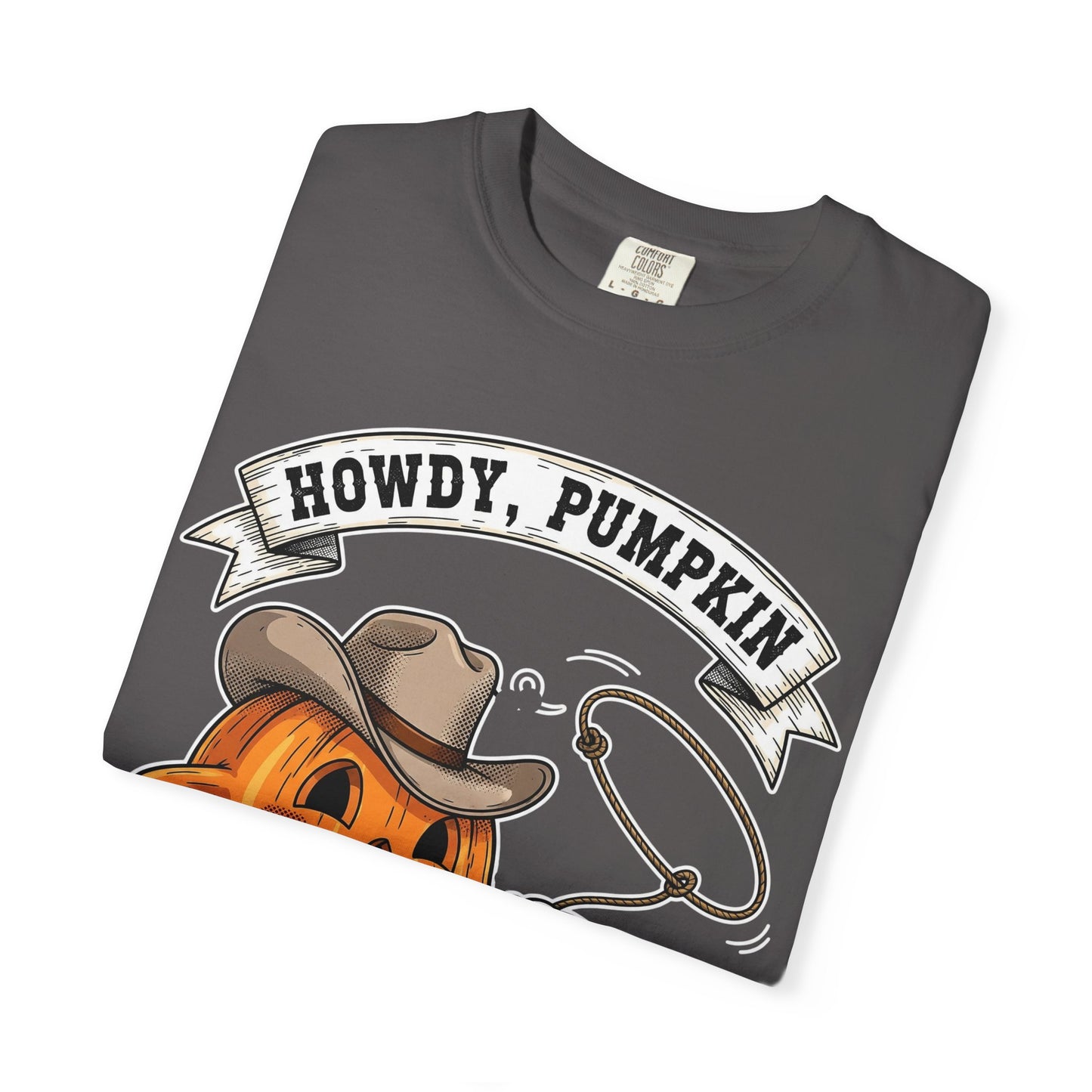 Howdy Pumpkin T-Shirt for Fall, Unisex Garment-Dyed Tee, Halloween Apparel, Autumn Fashion, Cowboy Style Shirt, Seasonal Gift