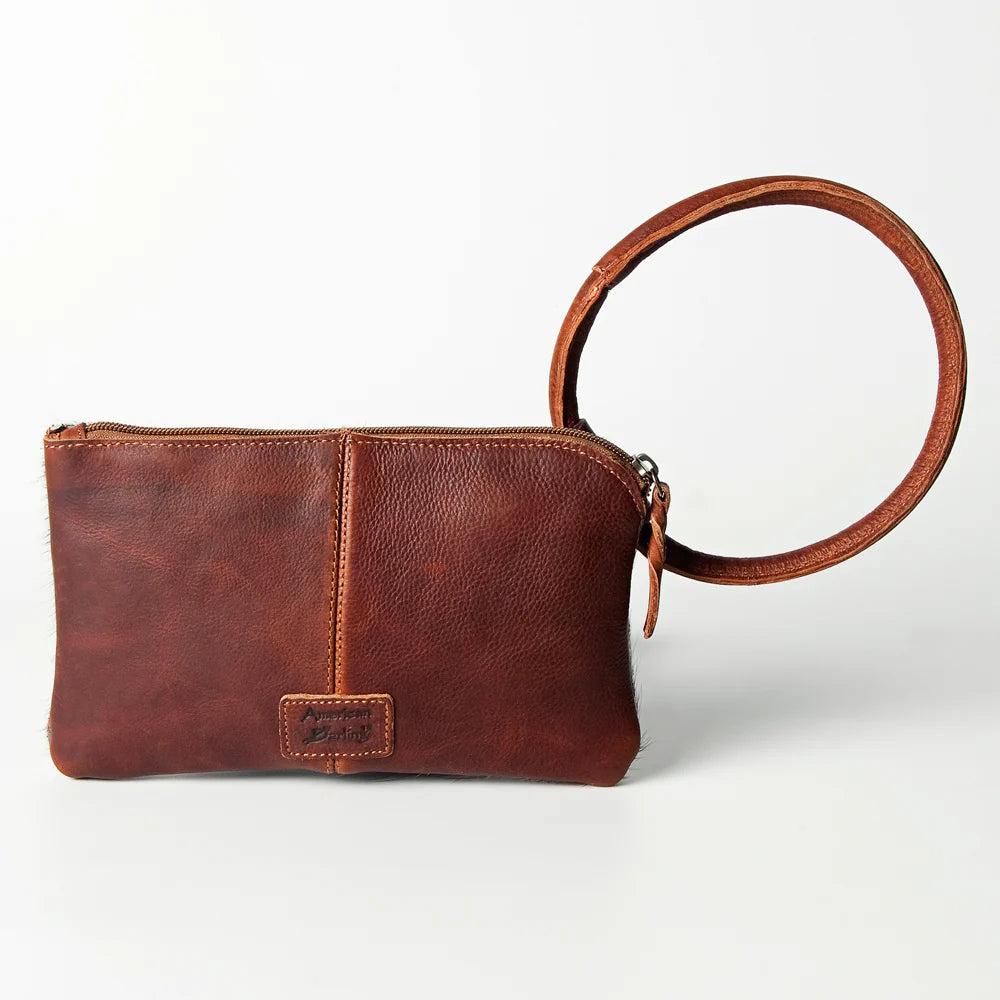 Wristlet Hand Tooled Hair On Genuine Leather Western Women Bag