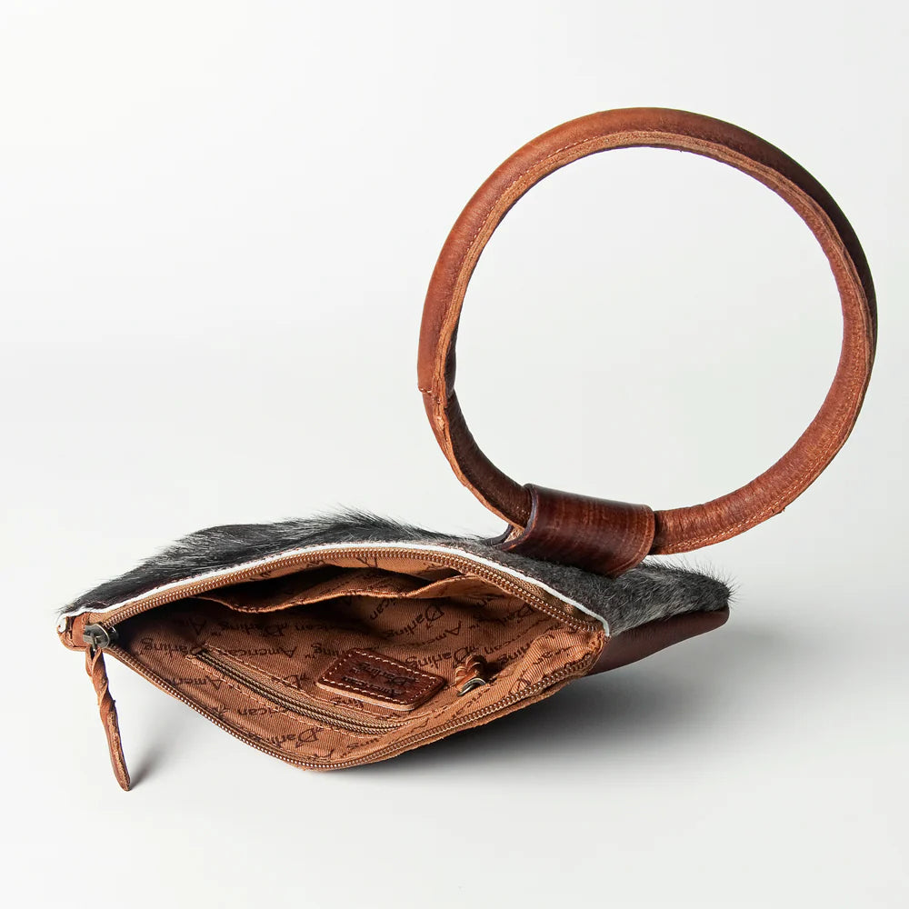 Wristlet Hand Tooled Hair On Genuine Leather Western Women Bag