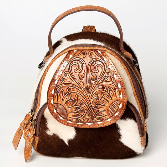 Mini Cowhide Leather Backpack with Tooled Flap - Western Festival & Everyday Bag