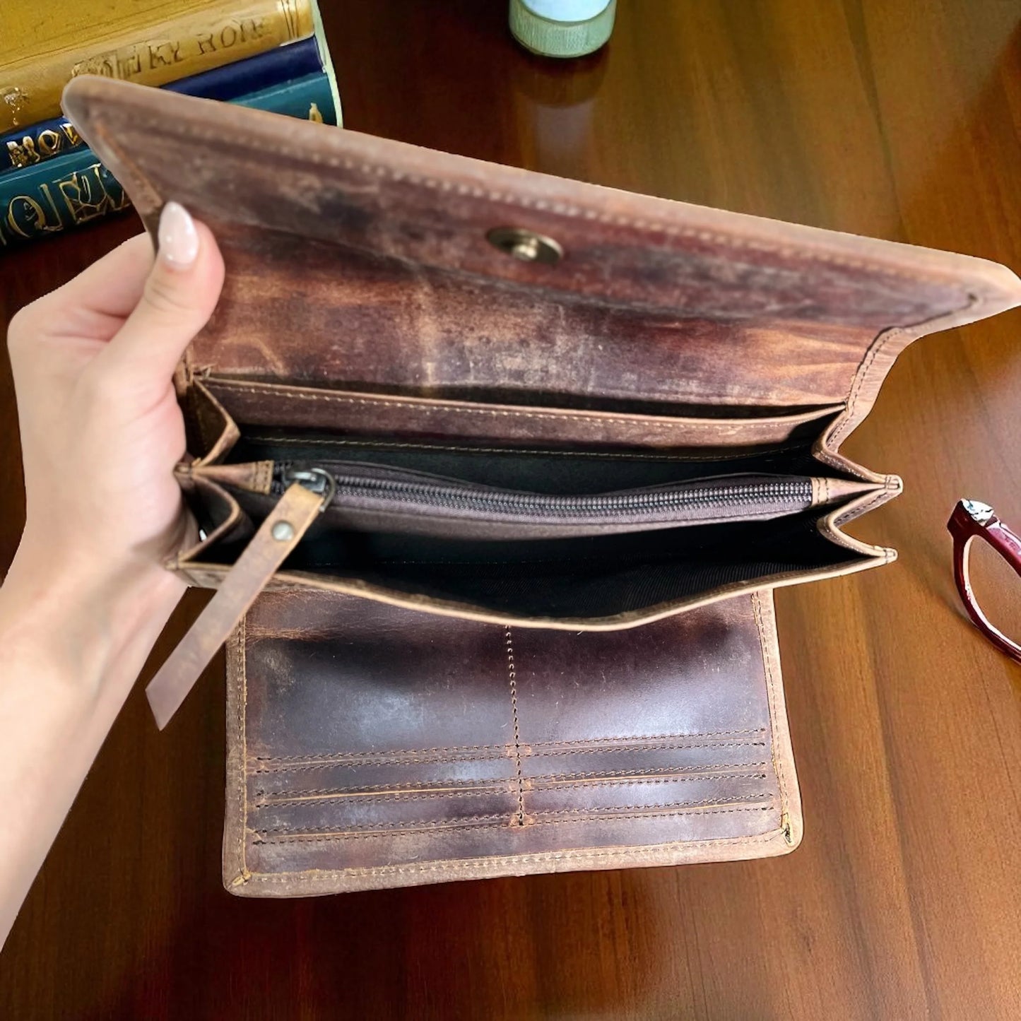 Black/white Patchwork cowhide & leather wallet