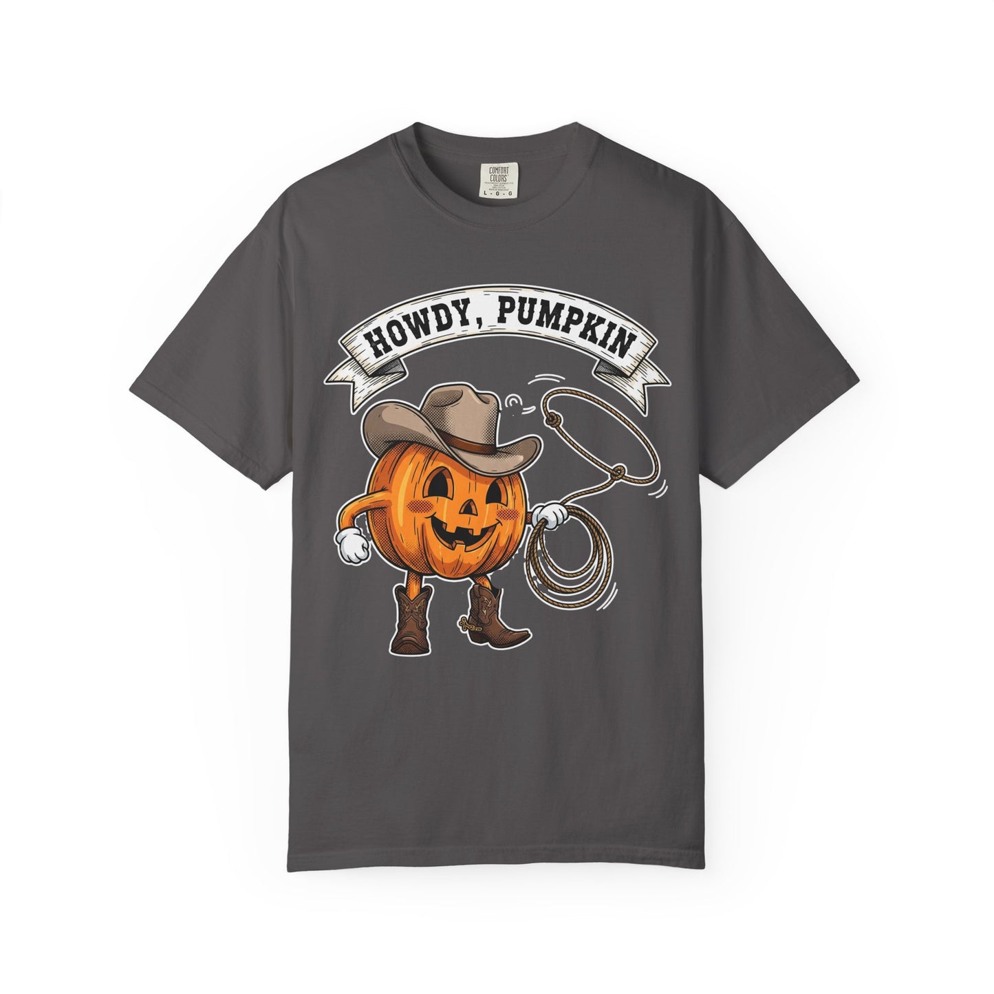Howdy Pumpkin T-Shirt for Fall, Unisex Garment-Dyed Tee, Halloween Apparel, Autumn Fashion, Cowboy Style Shirt, Seasonal Gift