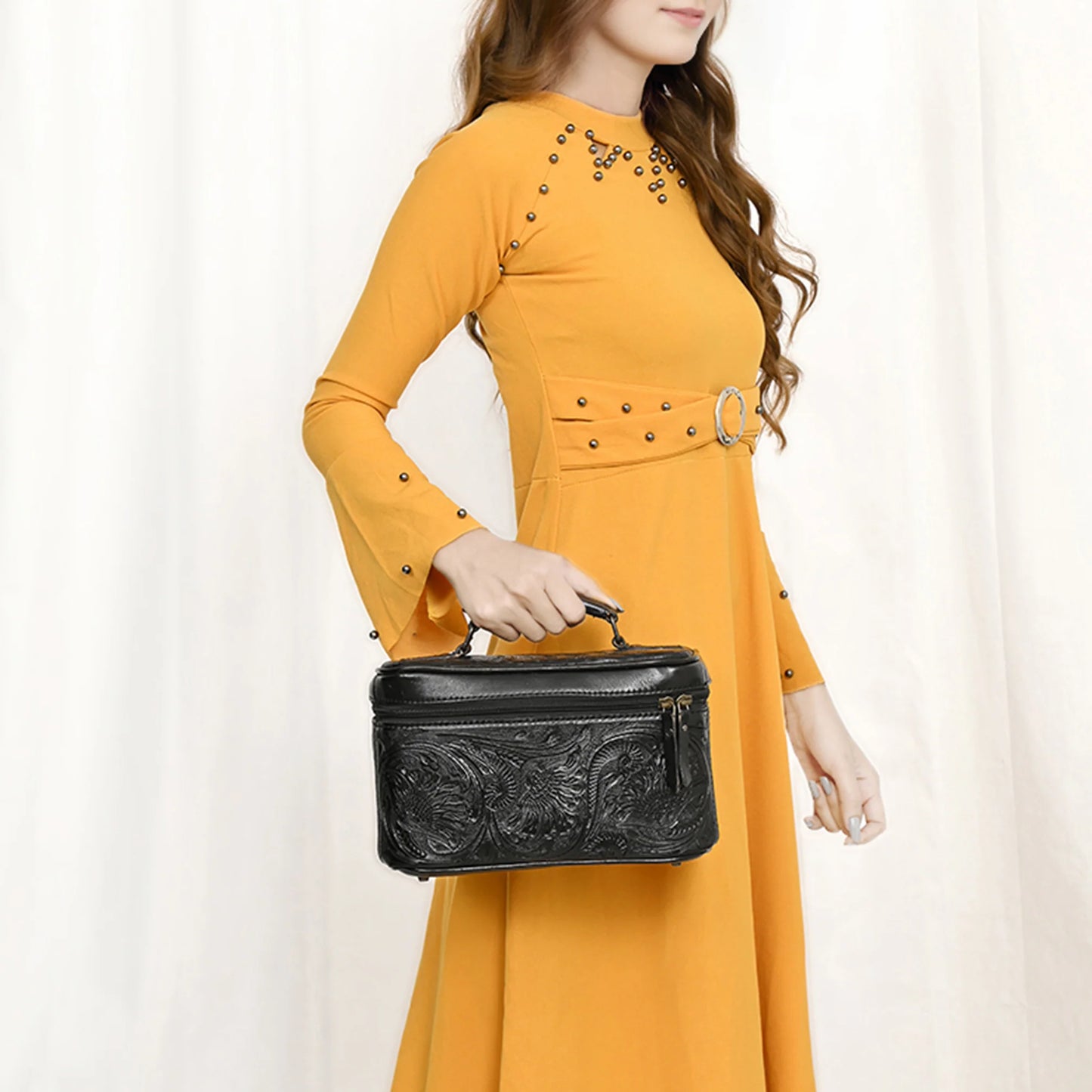 American Darling Western Hand Tooled Leather Toiletry/ Jewelry Case