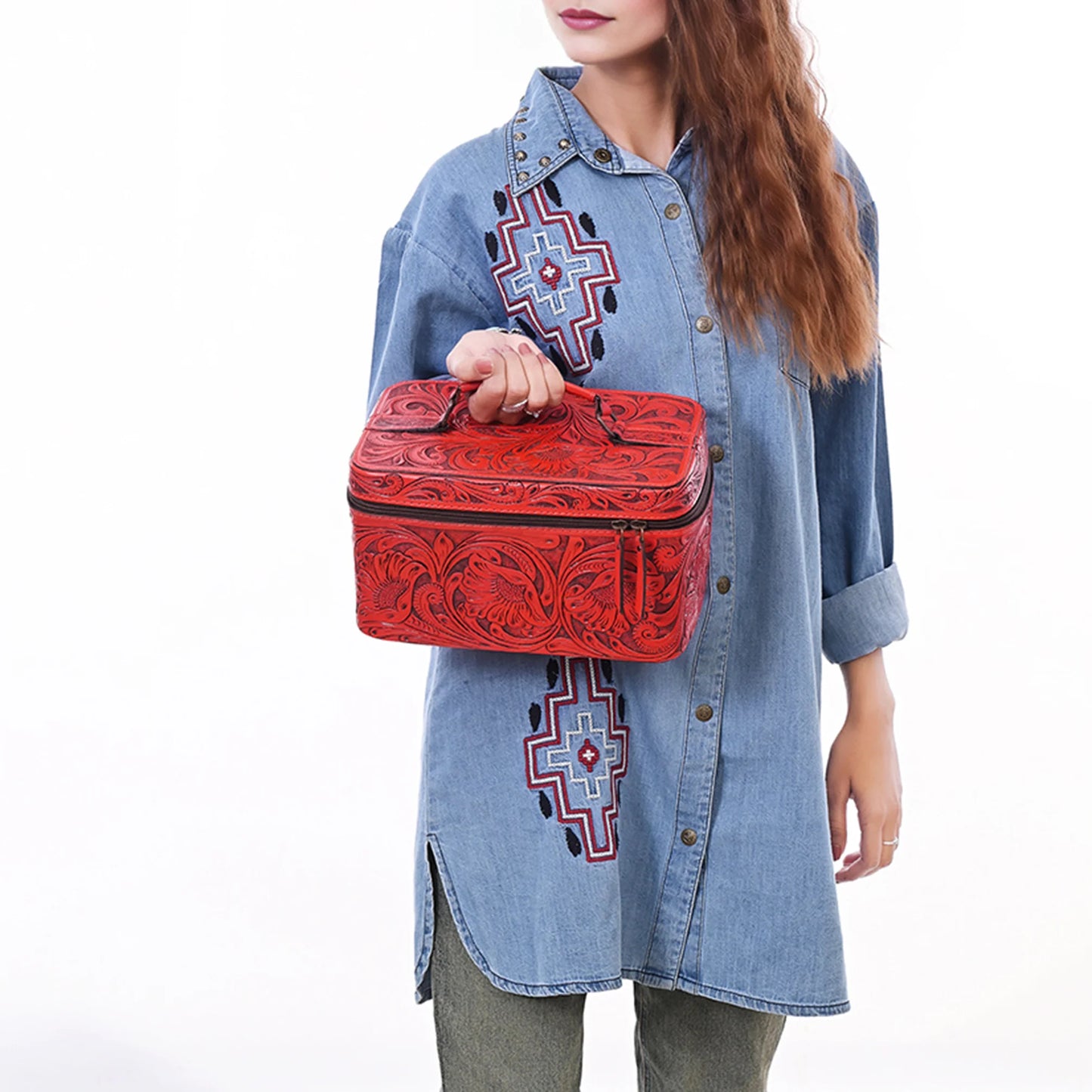 American Darling Western Hand Tooled Leather Toiletry/ Jewelry Case