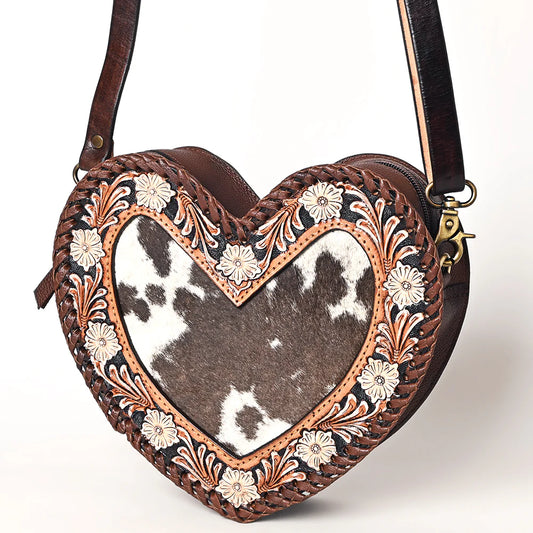 American Darling Heart-Shaped Cowhide Crossbody Tooled Leather Western Purse