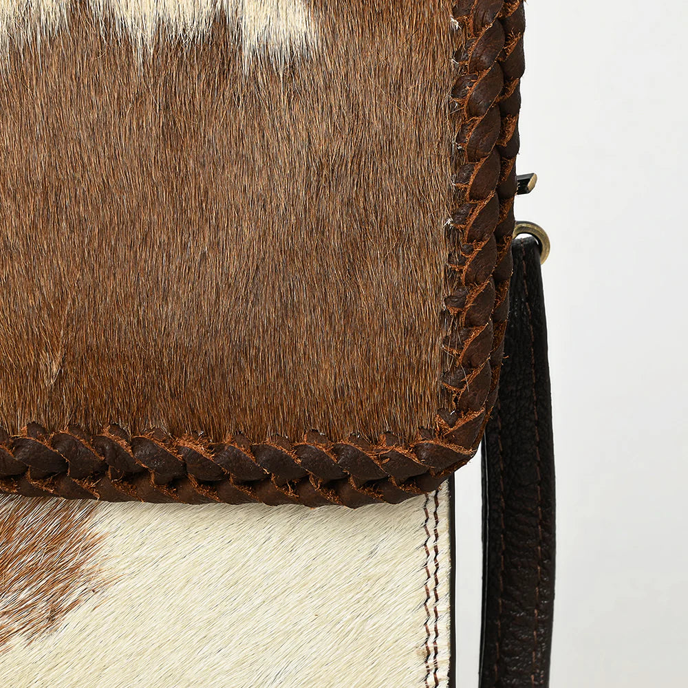 Mini Hair-On Leather Crossbody - Western Cellphone Holder Bag with Braided Trim