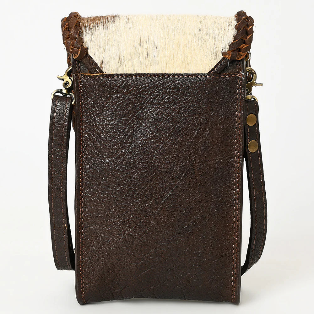 Mini Hair-On Leather Crossbody - Western Cellphone Holder Bag with Braided Trim