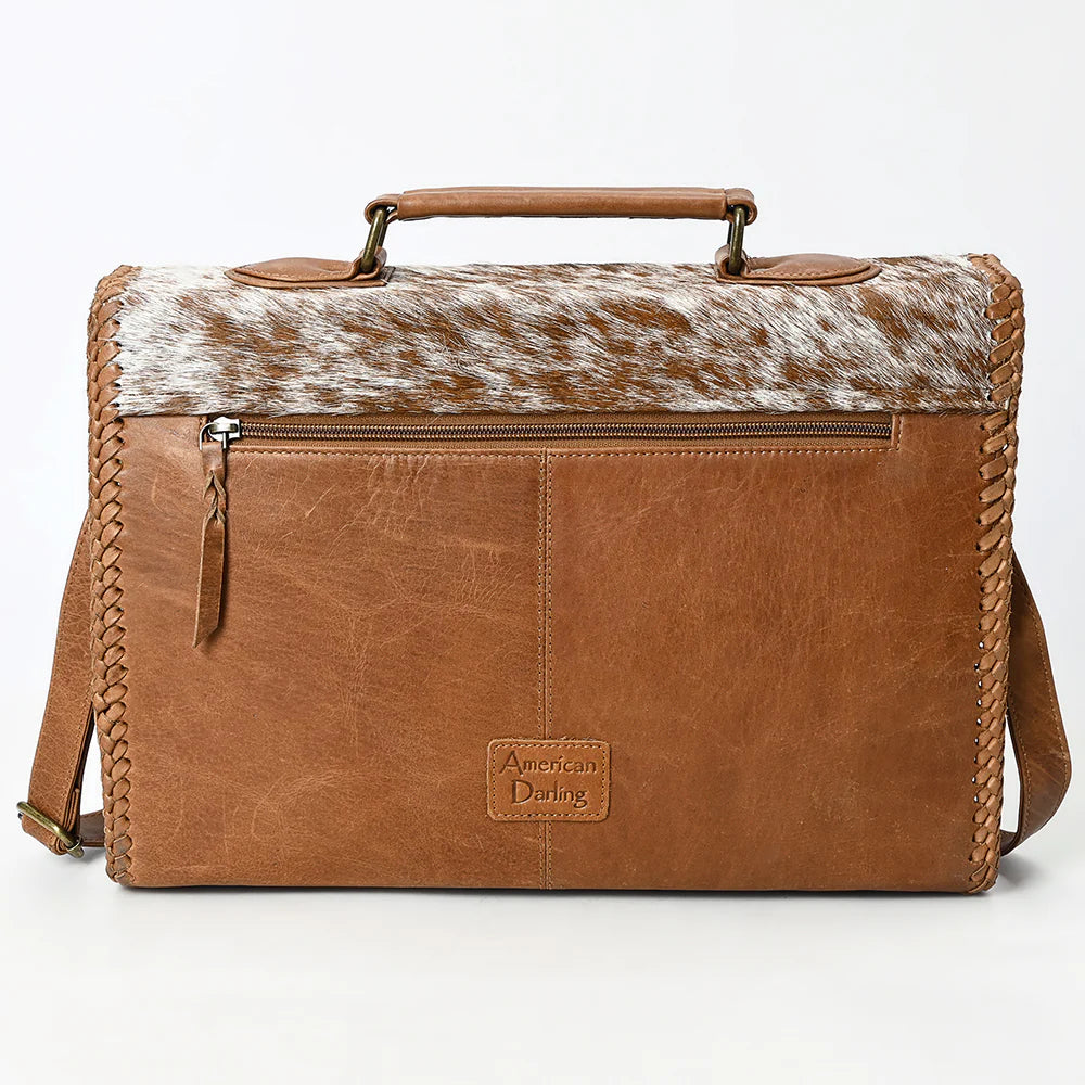 Hair-On Cowhide Leather Messenger Bag with Braided Trim