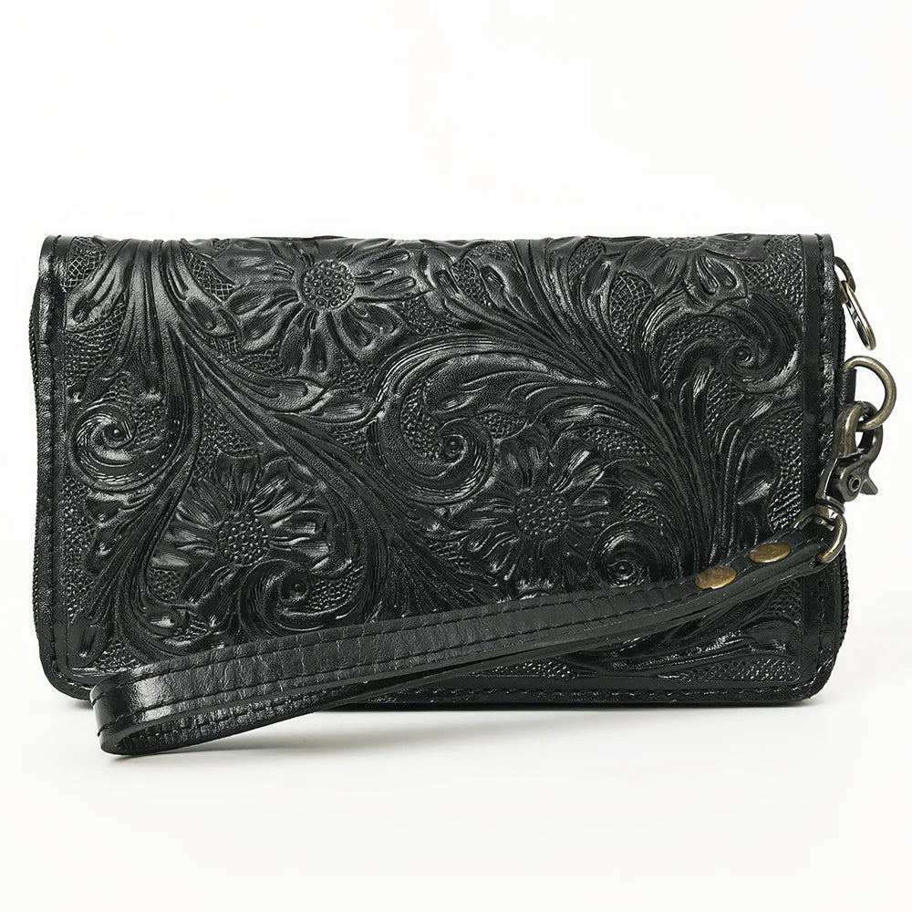 Clutch Hand Tooled Genuine Leather Western Women Wallet