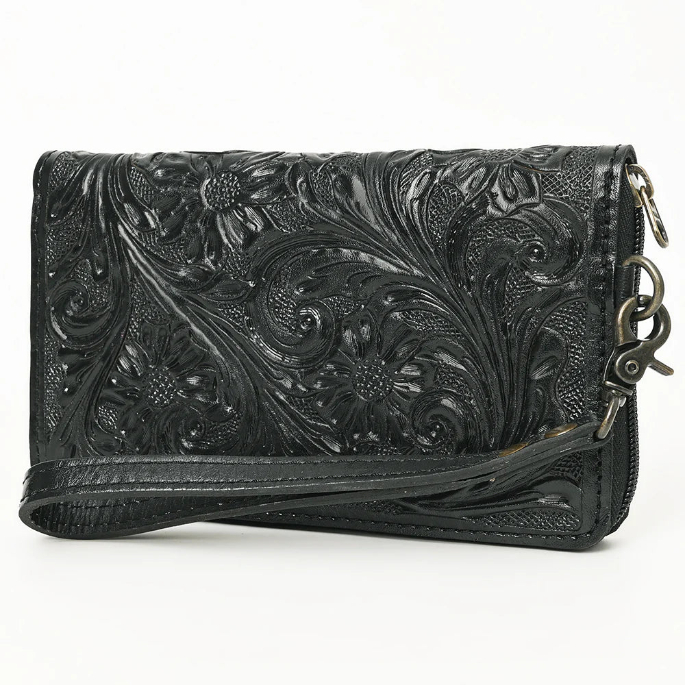 Clutch Hand Tooled Genuine Leather Western Women Wallet