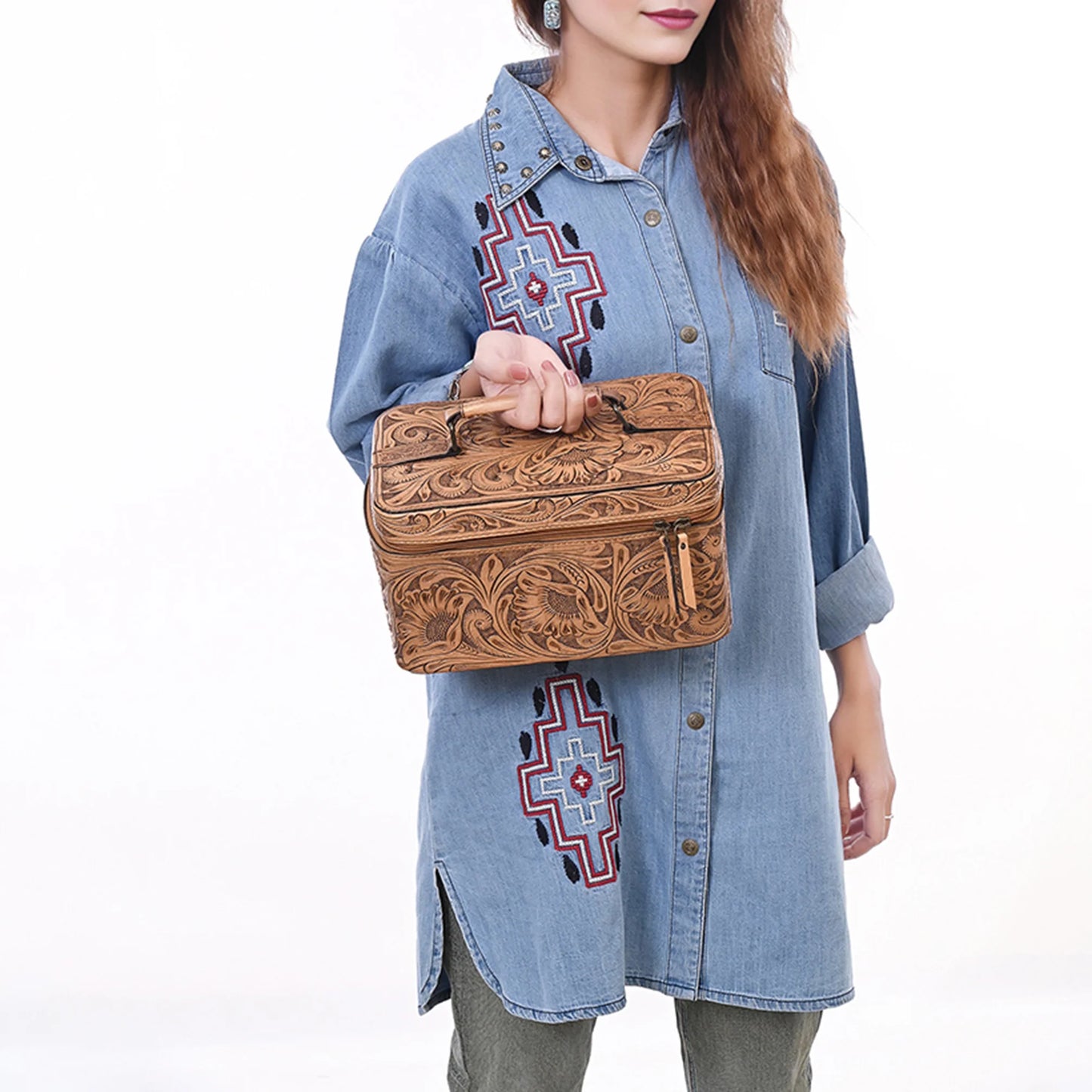 American Darling Western Hand Tooled Leather Toiletry/ Jewelry Case