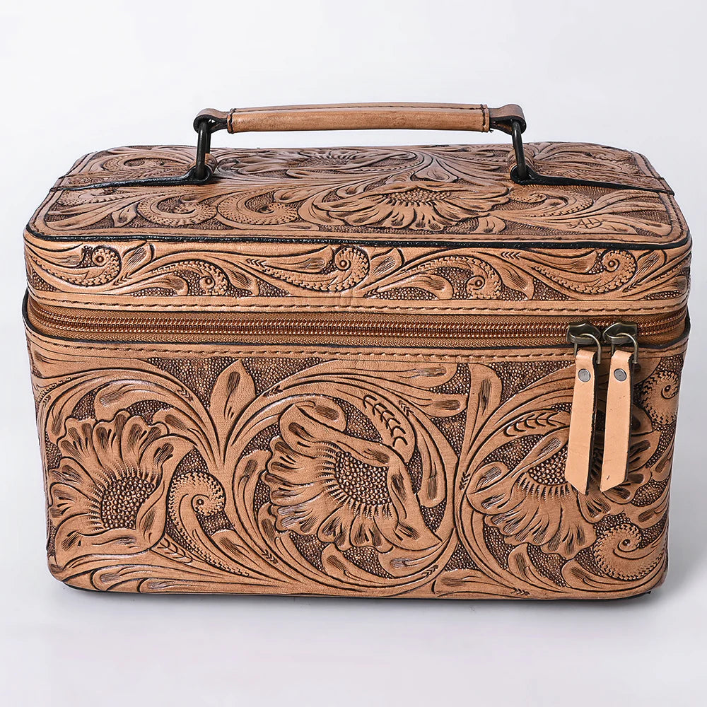 American Darling Western Hand Tooled Leather Toiletry/ Jewelry Case