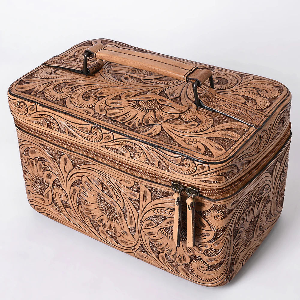 American Darling Western Hand Tooled Leather Toiletry/ Jewelry Case