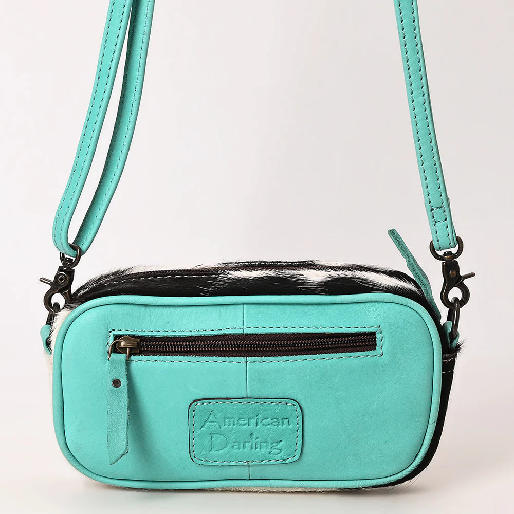 Small Crossbody Bag, Hair-On Cowhide, Hand-Tooled Floral Leather
