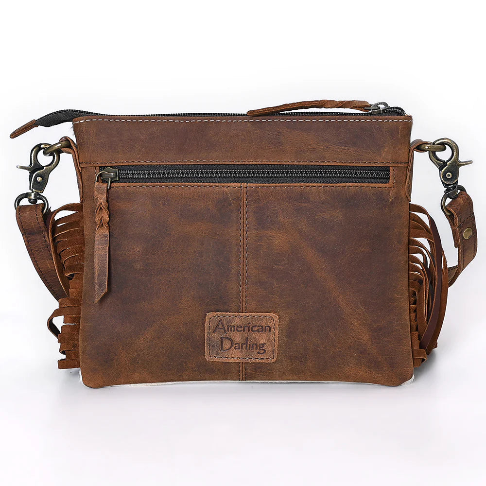 Western Fringe Crossbody Bag with Stagecoach Design - Hair-On Cowhide Leather Purse