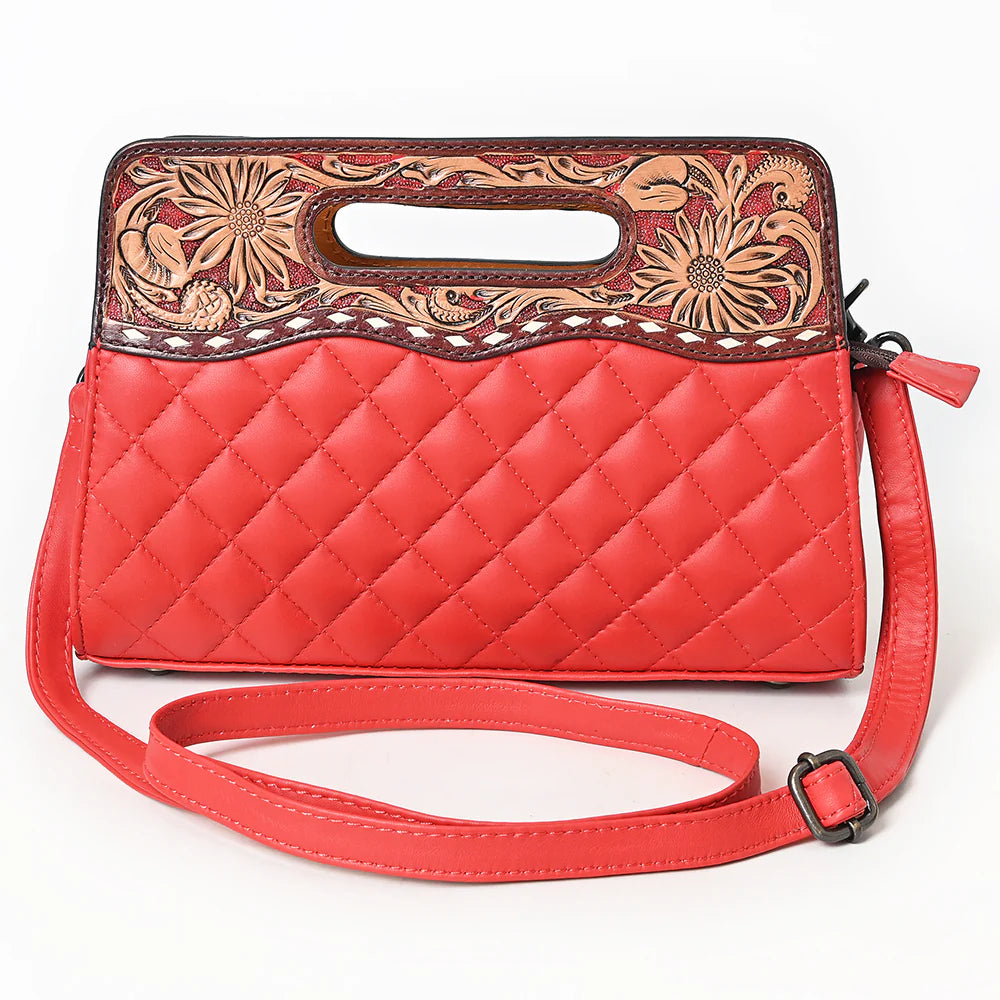 Tooled Floral Quilted Clutch Bag for Women Red