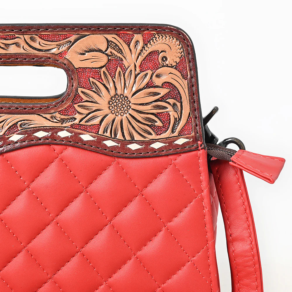 Tooled Floral Quilted Clutch Bag for Women Red