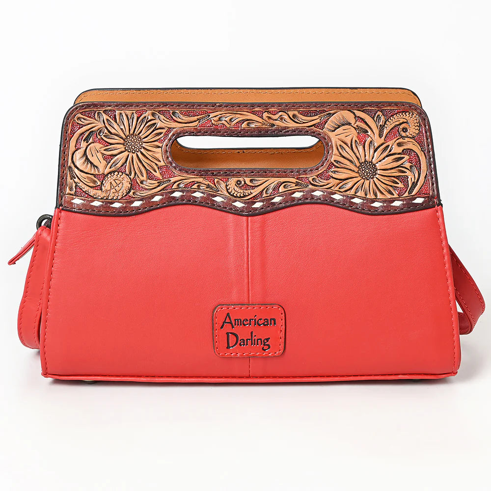 Tooled Floral Quilted Clutch Bag for Women Red