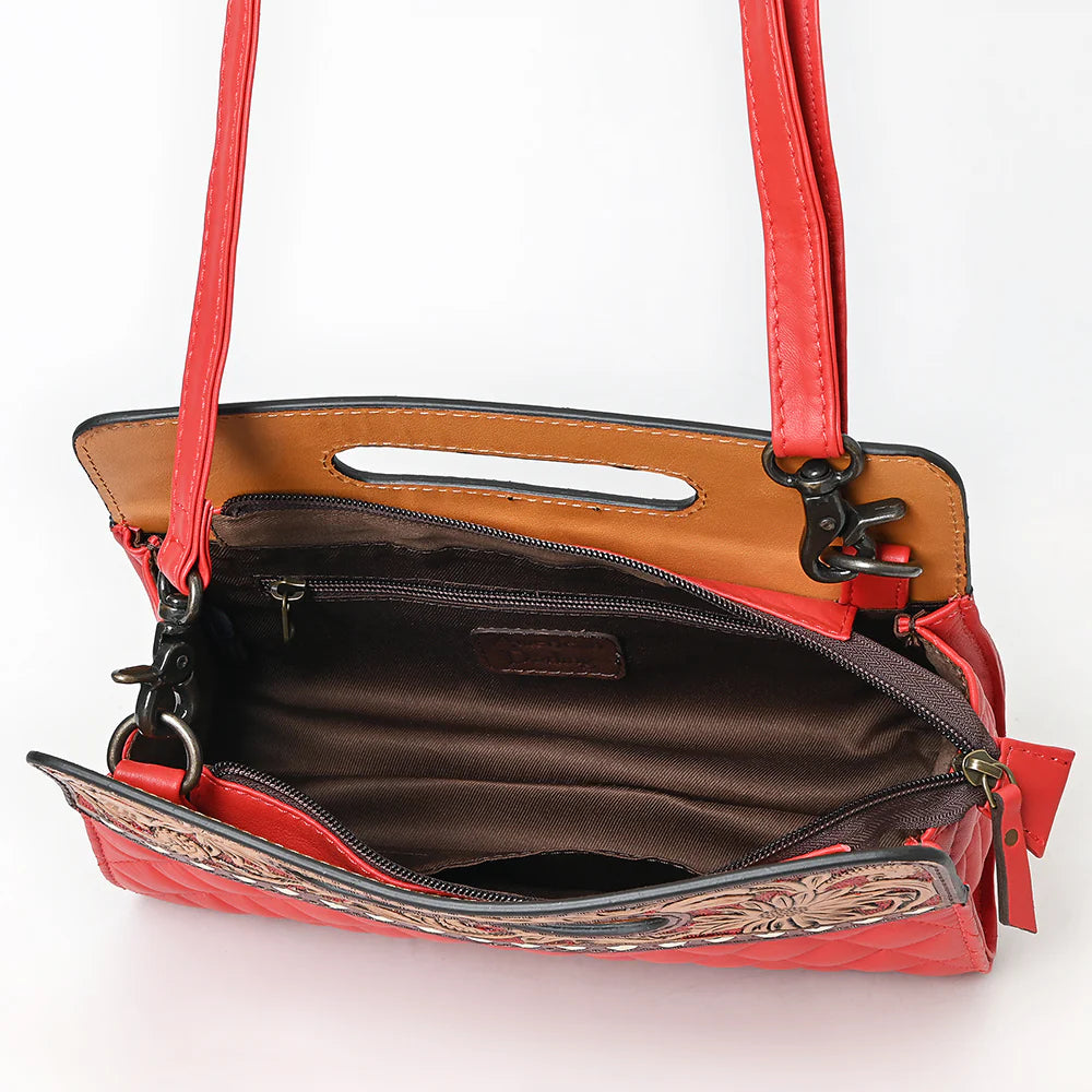 Tooled Floral Quilted Clutch Bag for Women Red