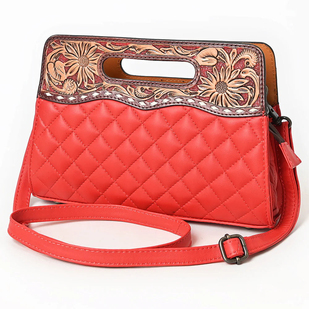 Tooled Floral Quilted Clutch Bag for Women Red