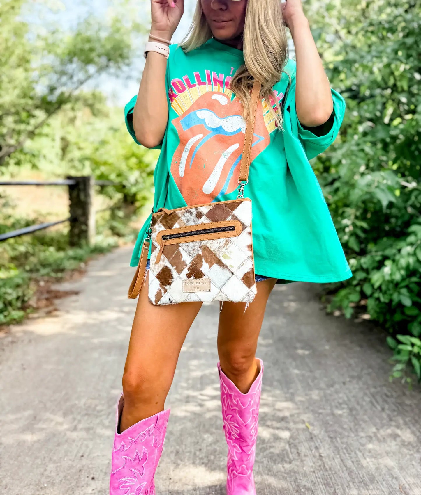 BOHO LUXE CROSSBODY Leather Cowhide Wristlet Crossbody