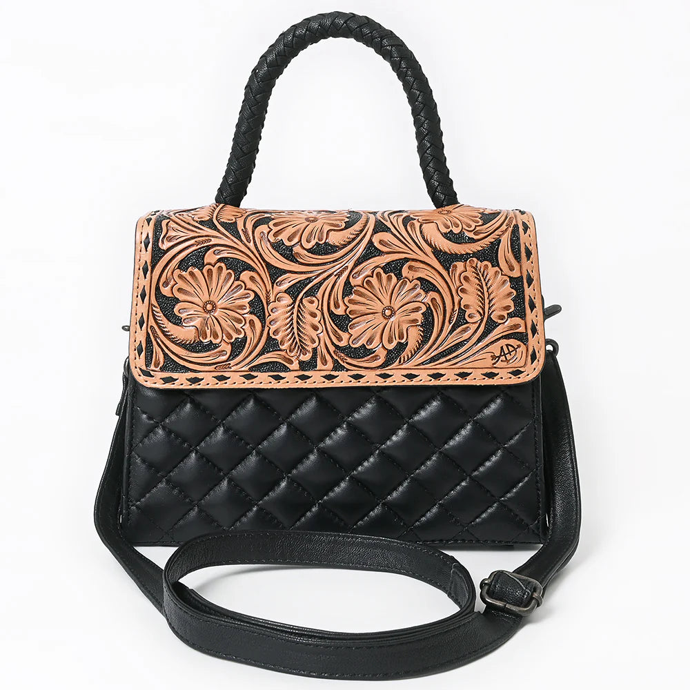 Messenger Bag Hand Tooled Floral Carved Quilted Genuine Leather Western Crossbody