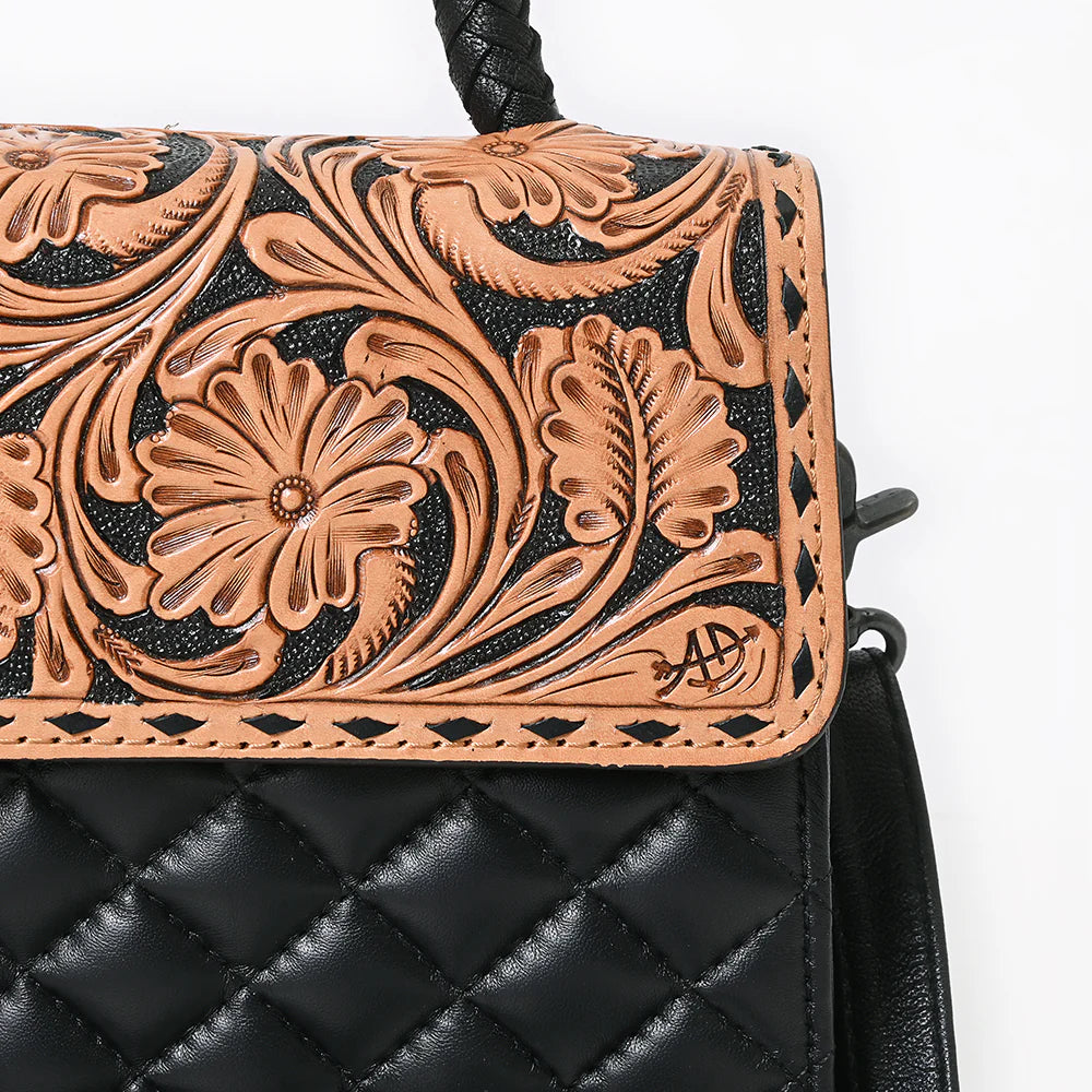 Messenger Bag Hand Tooled Floral Carved Quilted Genuine Leather Western Crossbody