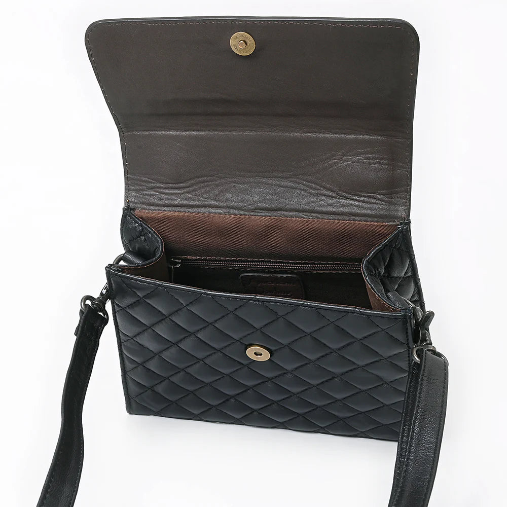 Messenger Bag Hand Tooled Floral Carved Quilted Genuine Leather Western Crossbody