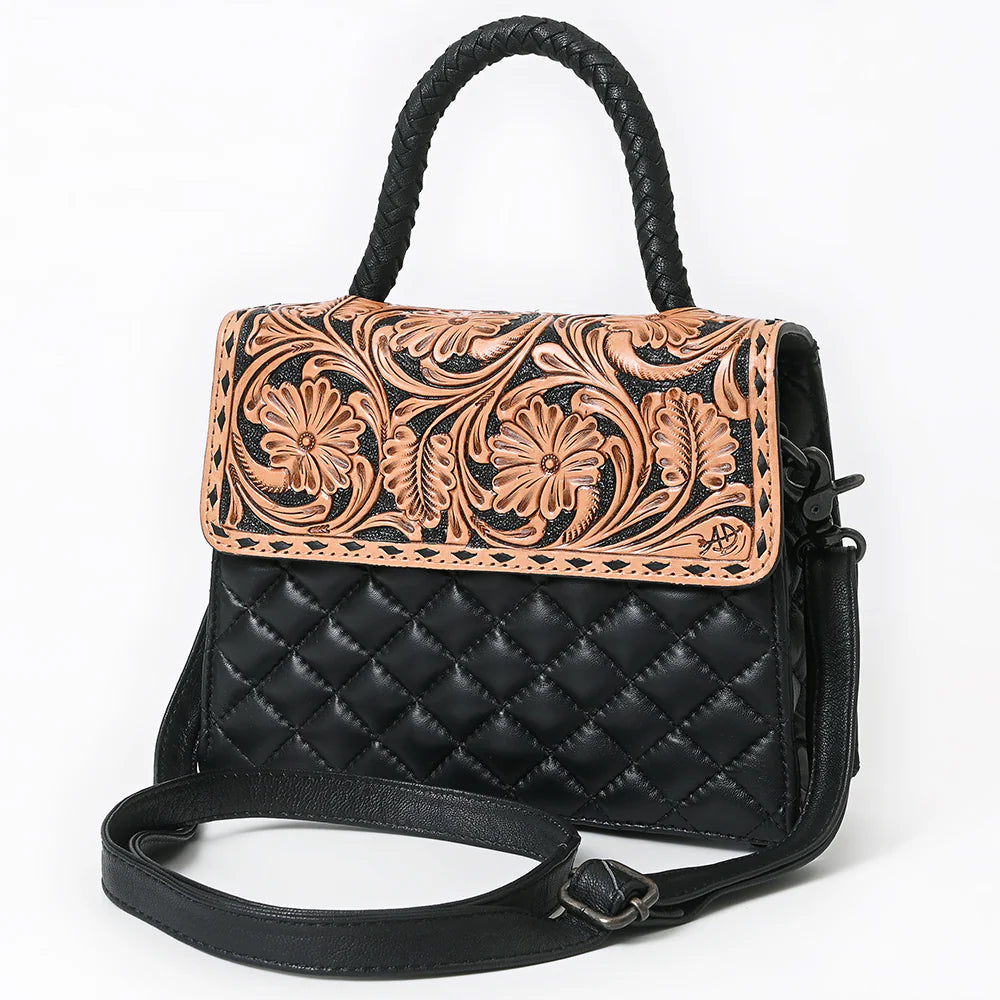 Messenger Bag Hand Tooled Floral Carved Quilted Genuine Leather Western Crossbody